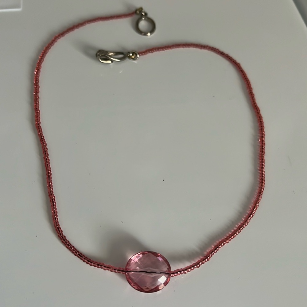 Women’s bezeled gem pink choker